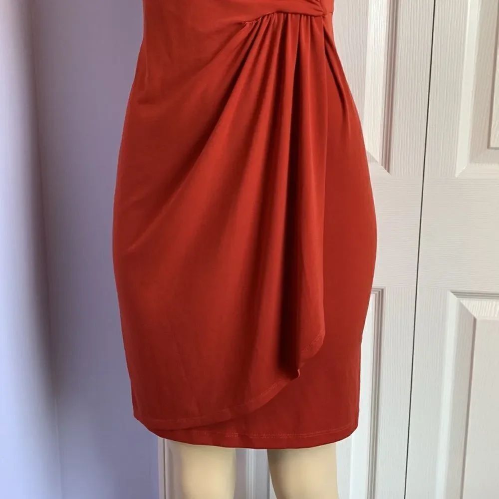 Designer Wrap Ruched Ruched Dress Copper Small Orange - Picture 5 of 9